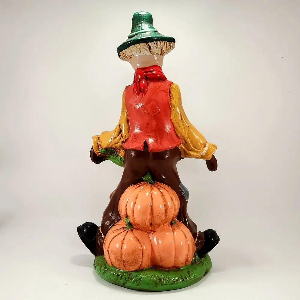 Vintage Ceramic Scarecrow & Pumpkin Luminary | 1970s/80s Halloween Decor